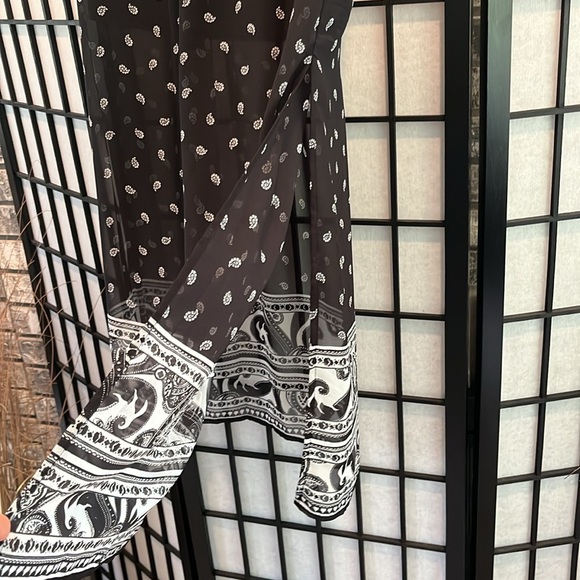 MODA INTL MAXI Skirt XS sexy sheer bottom side slits paisley print - Picture 3 of 9